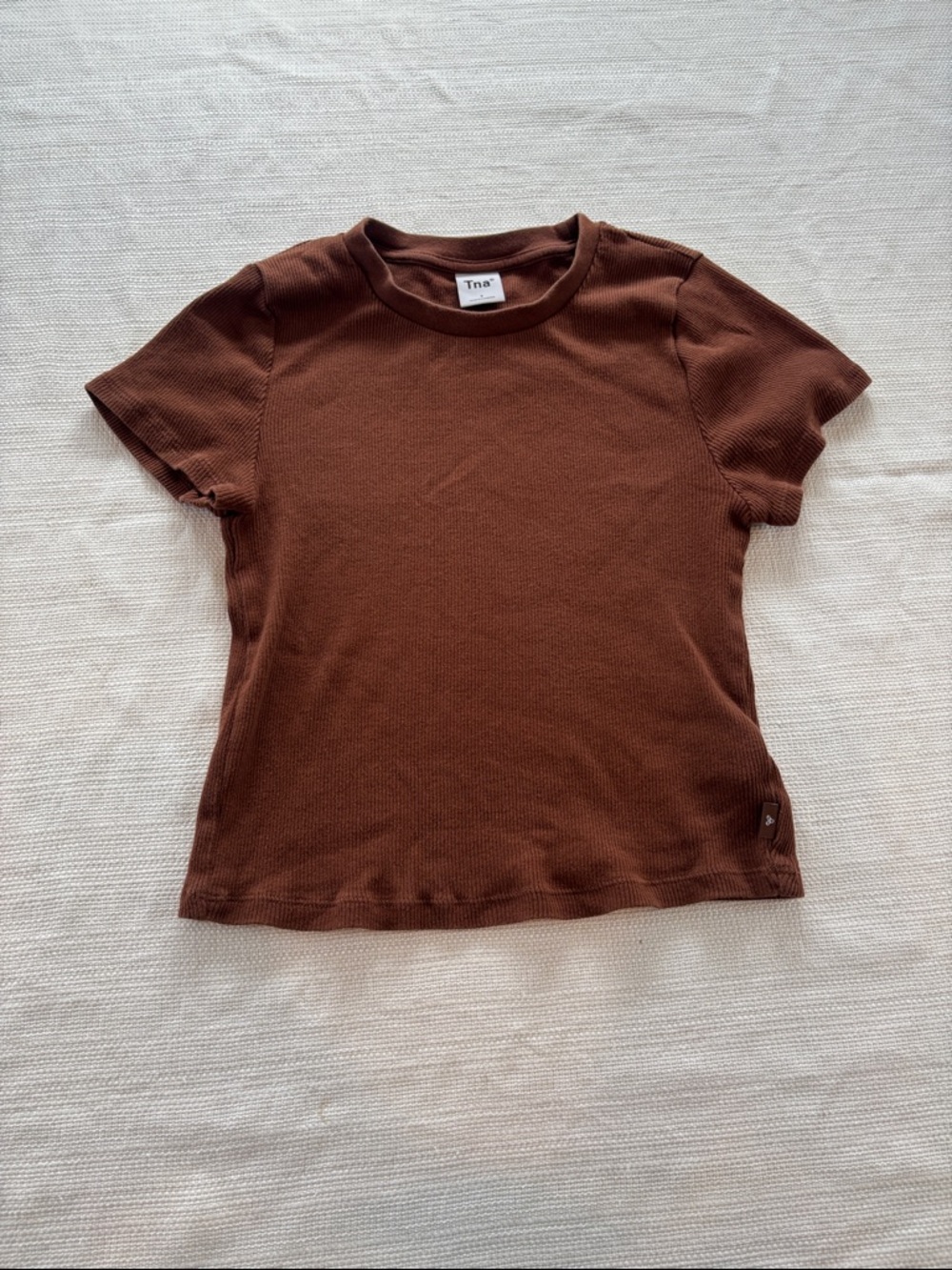 TNA Chocolate Brown Ribbed Short Sleeve Baby Tee